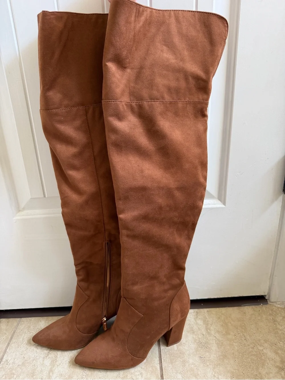Jessica Simpson Over-the-Knee Brown Suede Block Heel Boots